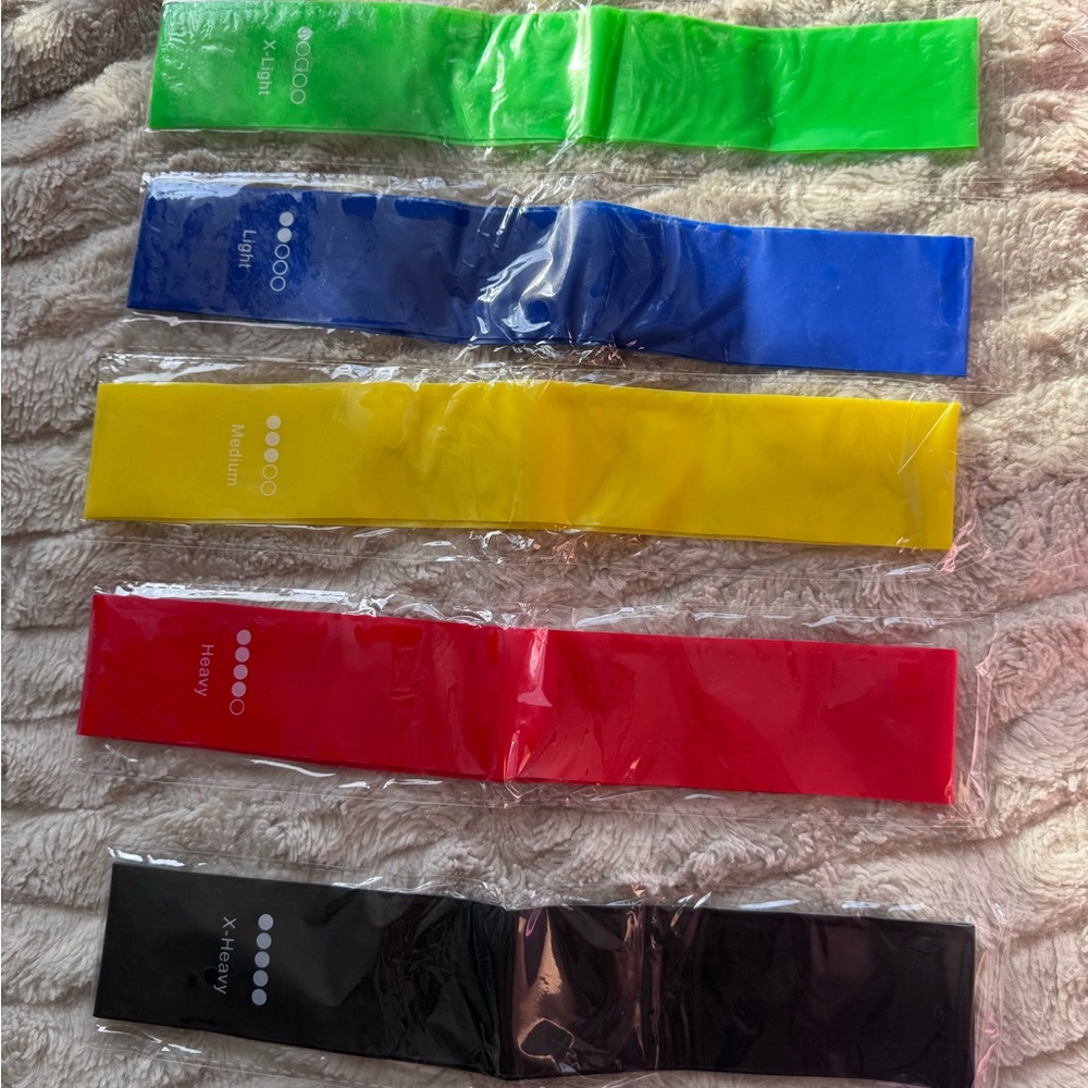 Set of 5 Color Resistance Bands - Green, Blue, Yellow, Red, Black